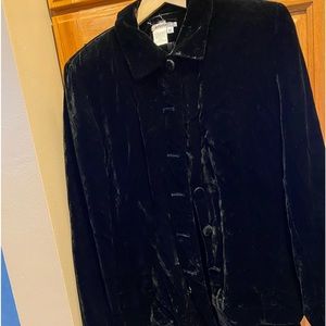 Two piece black velvet pantsuit. Jacket is size 10 pants size 12 from Talbots